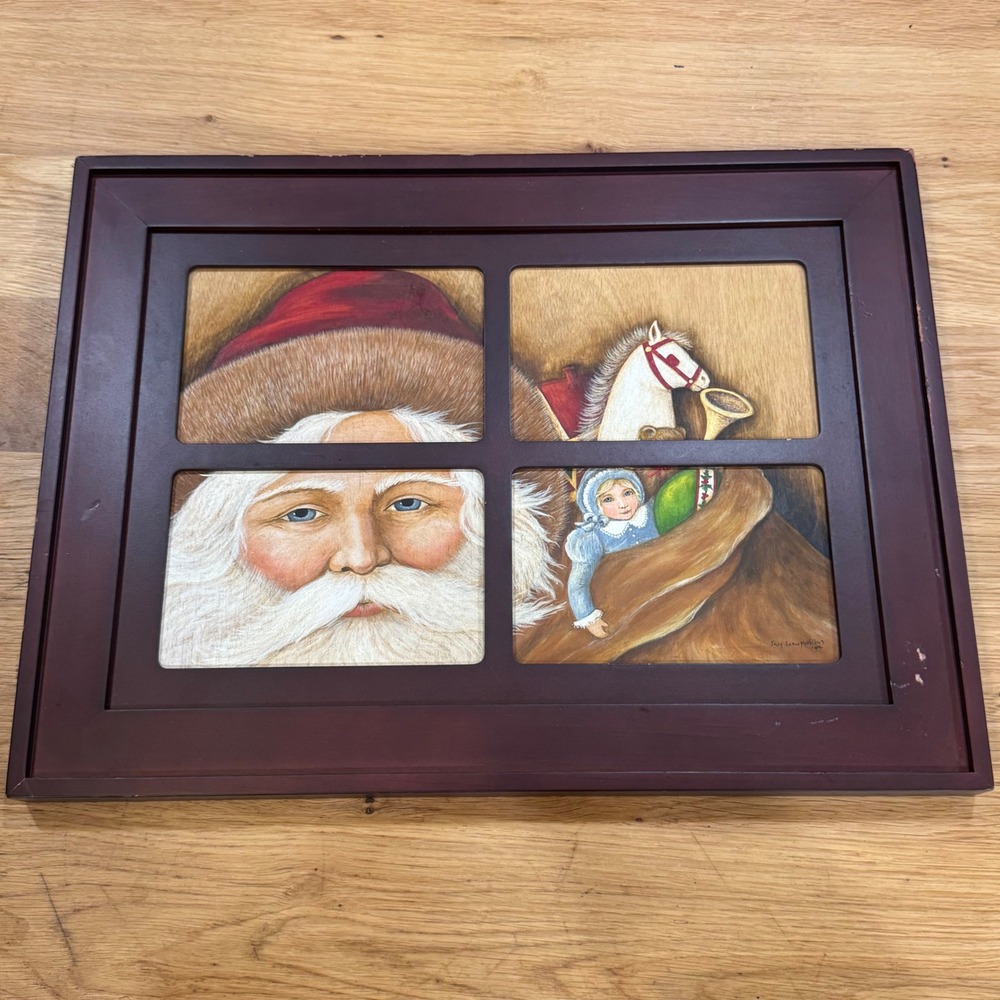 Susy Loew-Perkins Signed Santa Claus Wood Window Folk Art Painting 2002 Holiday